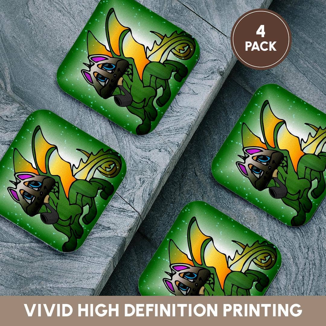 3dRose - Wholesale Coasters - 3dRose, Image of Cartoon Beautiful Chinese Dragon Smoking A Pipe, Coaster12