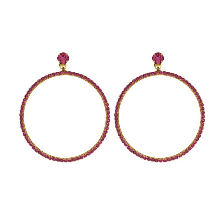 The Jumbo Pink Hoop Earrings in Gold (Clip) for wholesale by VICKISARGE