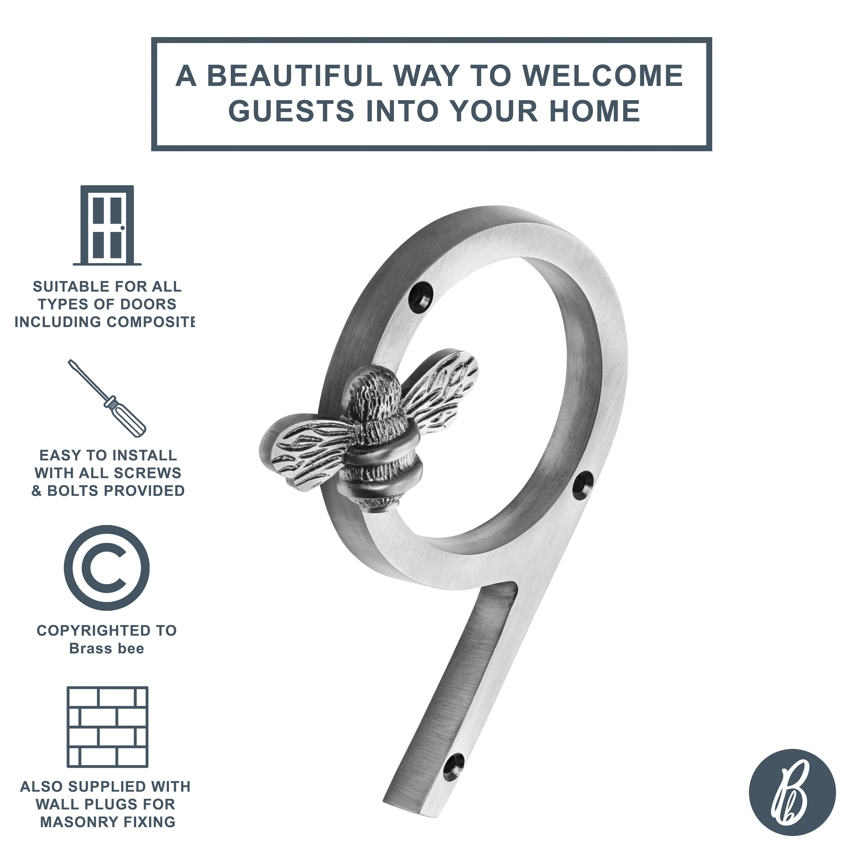 Brass bee - Vendita all'ingrosso Manopola/pomello - Numeri civici Brass bee in ottone finitura peltro con ape, altezza 13 cm19