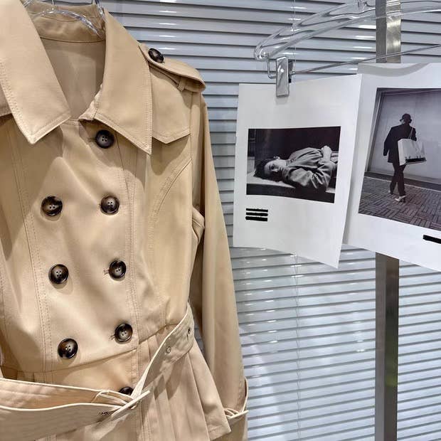 Khaki SET176Y Retro Belted Windbreaker & Mini Skirt Autumn Set for wholesale on Faire7