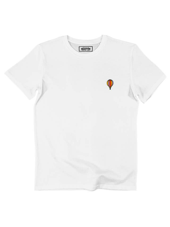 White Hot Air Balloon T-shirt (embroidered) - Balloon Embroidery T-shirt for wholesale on Faire