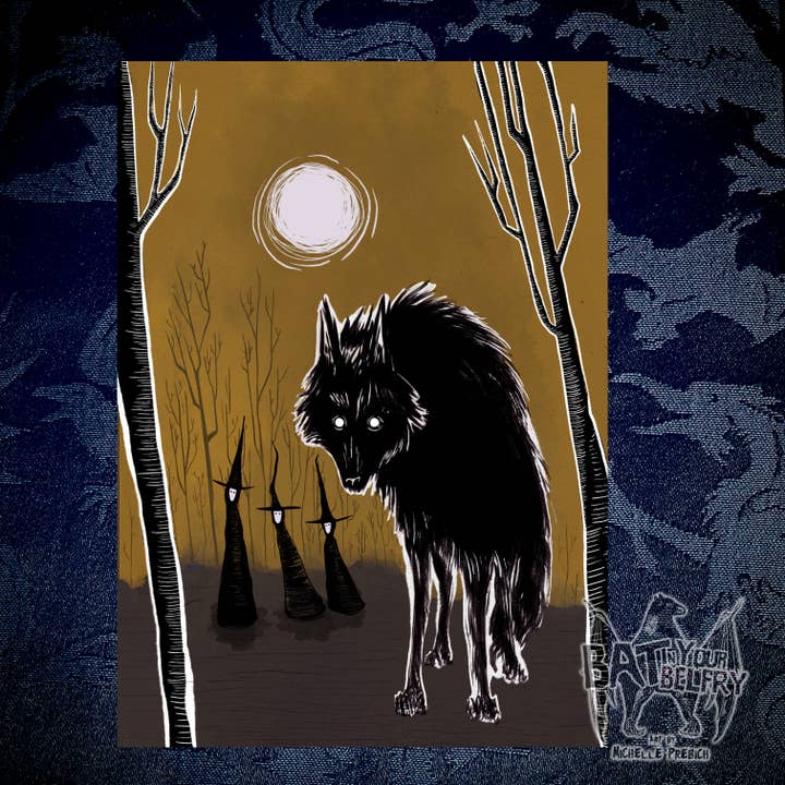 The Wolf And The Witches Print for wholesale by Bat In Your Belfry
