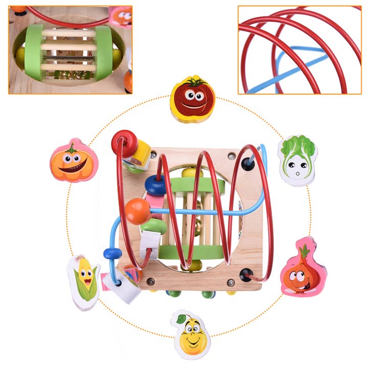 Fun Little Toys - Wholesale Wood Toy - Kids - Wooden Activity Cube Classic Bead Maze Toy Educational Learn