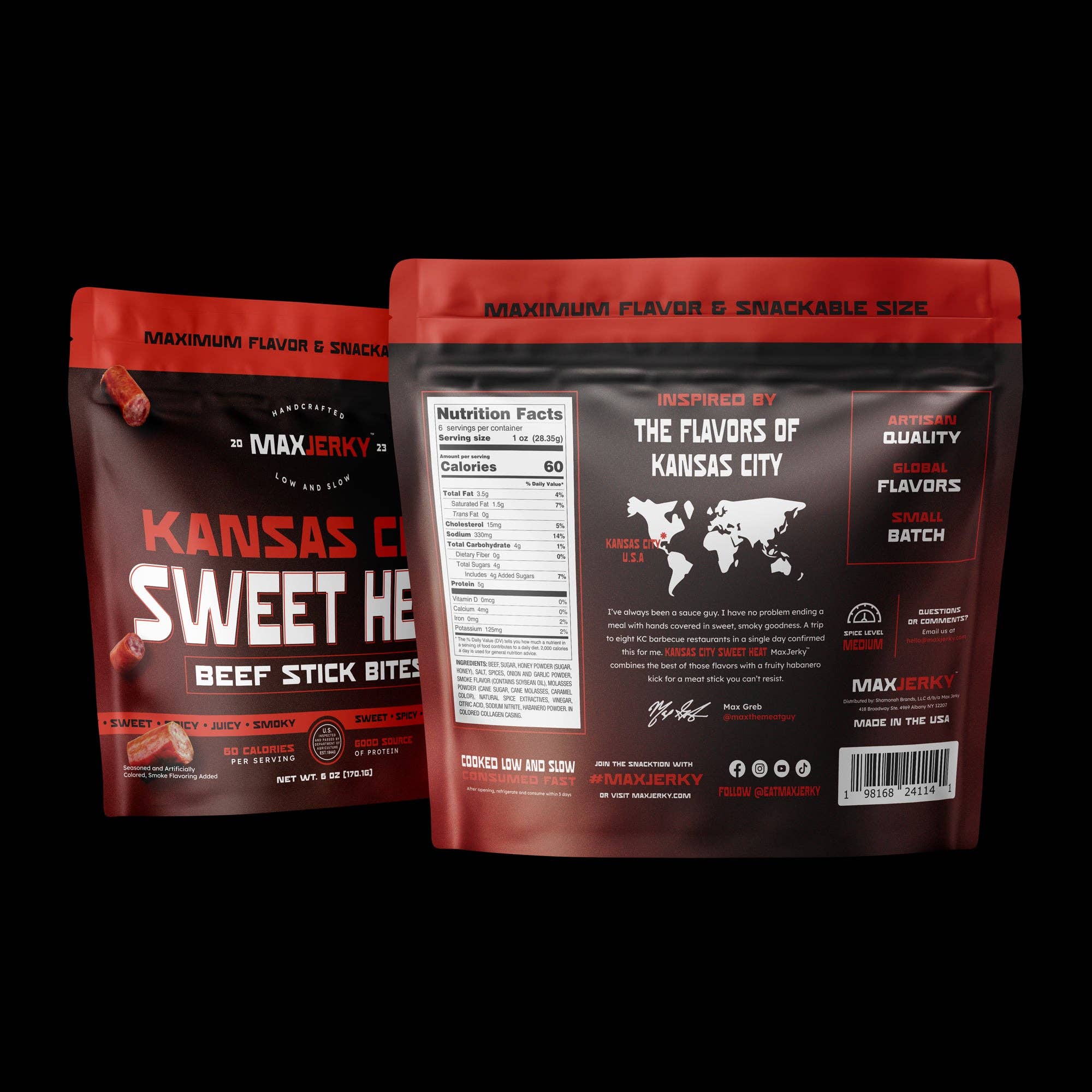MaxJerky - Wholesale Jerky - Kansas City Sweet Heat Beef Bites (Standing - No Hanghole)1