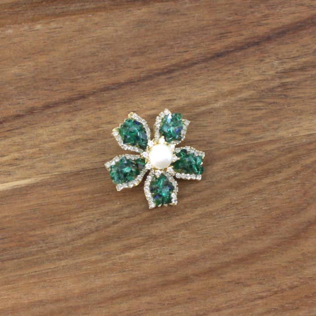B25292 Rhinestone Adorned Pearl Center Beaded Flower Brooch for wholesale by Pretty Persuasions