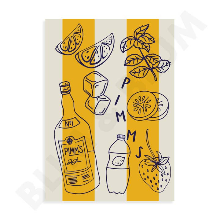 Pimms Cocktail Striped Art Print for wholesale by Blim & Blum