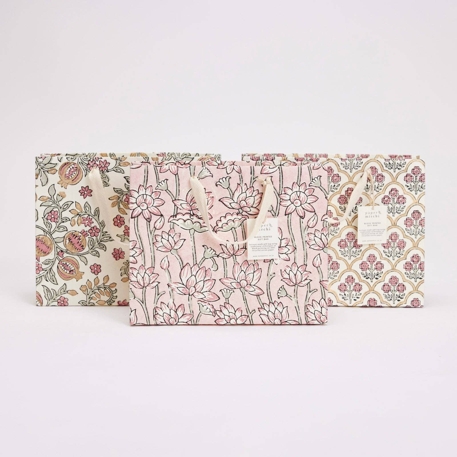 Paper Mirchi – wholesale Gift bag – Hand Block Printed Gift Bags (Medium) - Pink Earth1
