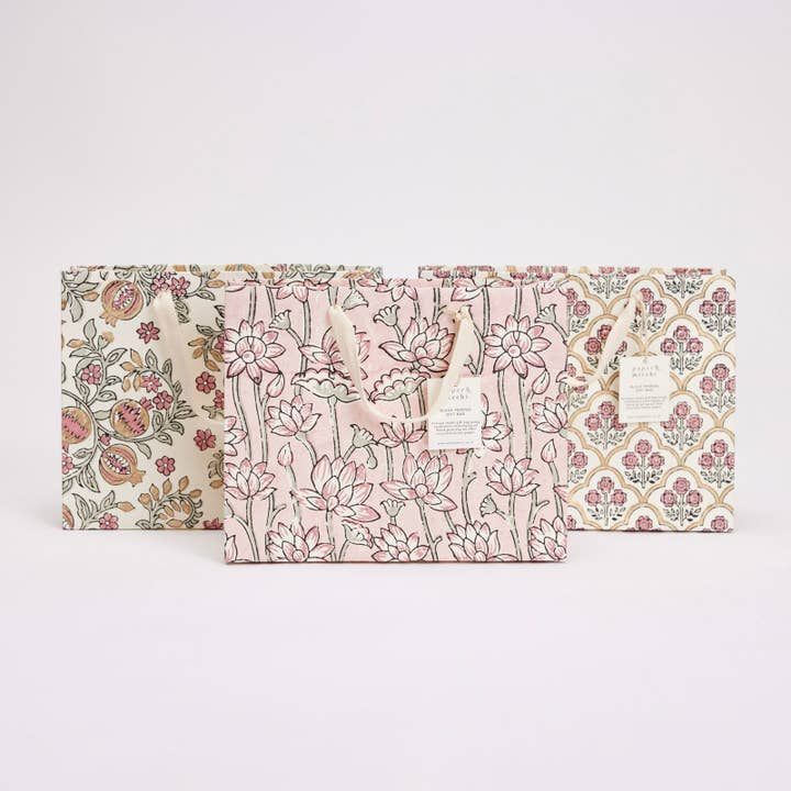 Paper Mirchi – wholesale Gift bag – Hand Block Printed Gift Bags (Medium) - Pink Earth1