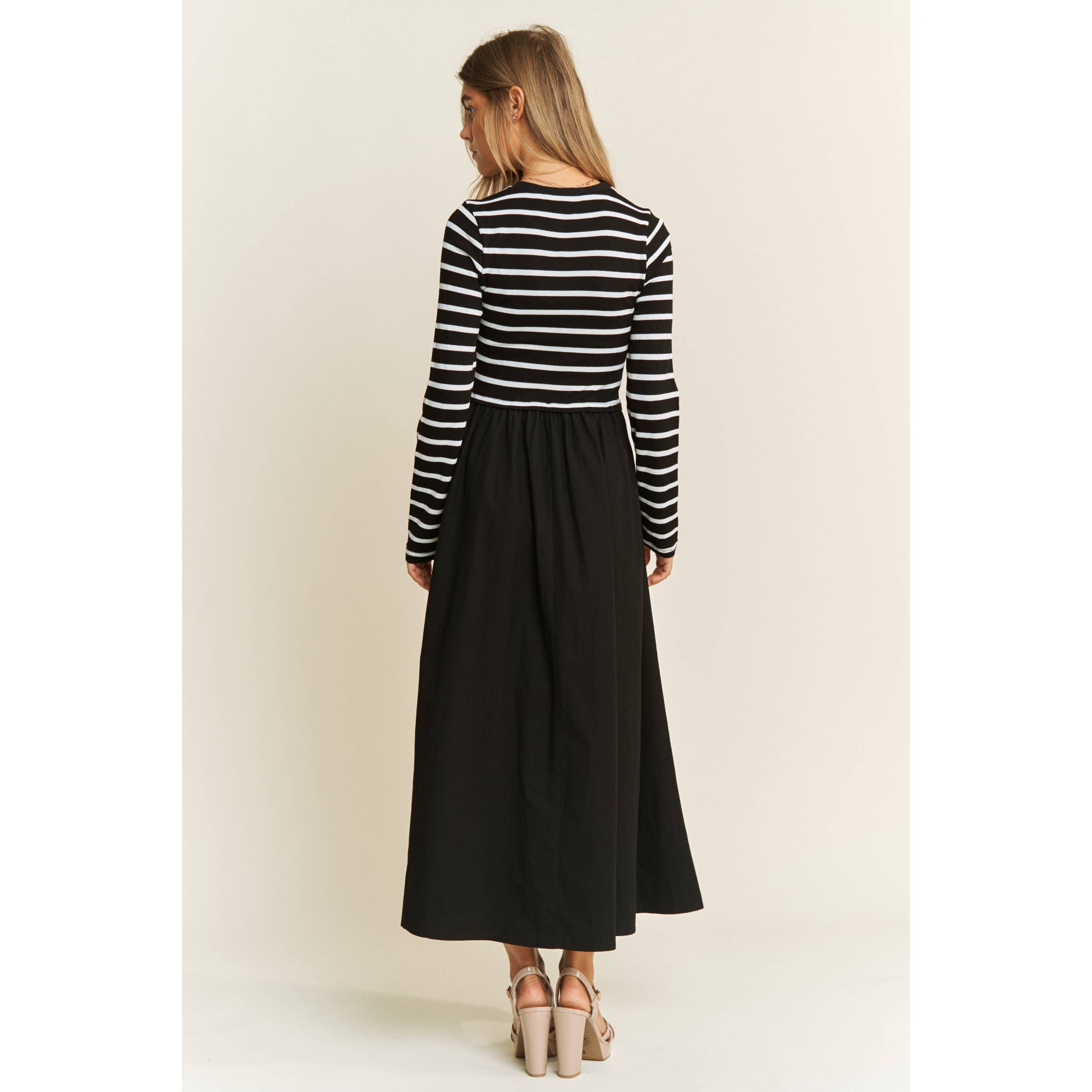 Sweet Generis - Wholesale Dress - Women's - COTTON MAXI DRESS WITH KNIT STRIPE TOP WITH LONG SLEEVES13