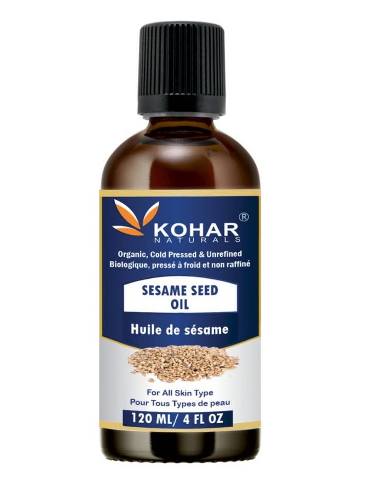 100% reines kaltgepresstes natives Sesamöl. 120 ml für den Großhandel von KOHAR NATURALS