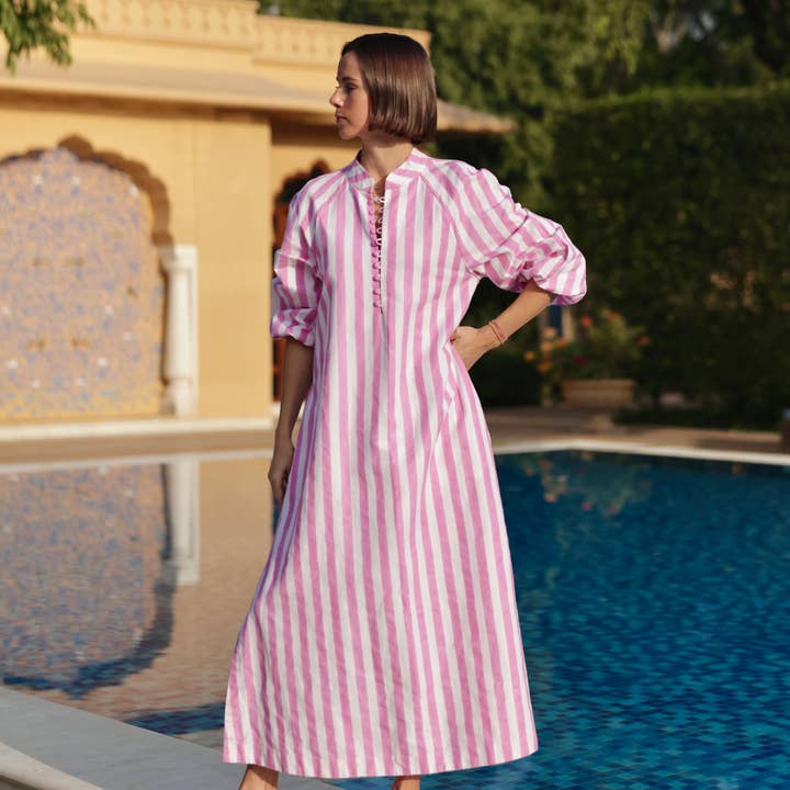 Positano Kaftan in Pink Cabana Stripe for wholesale by Maison Marigold