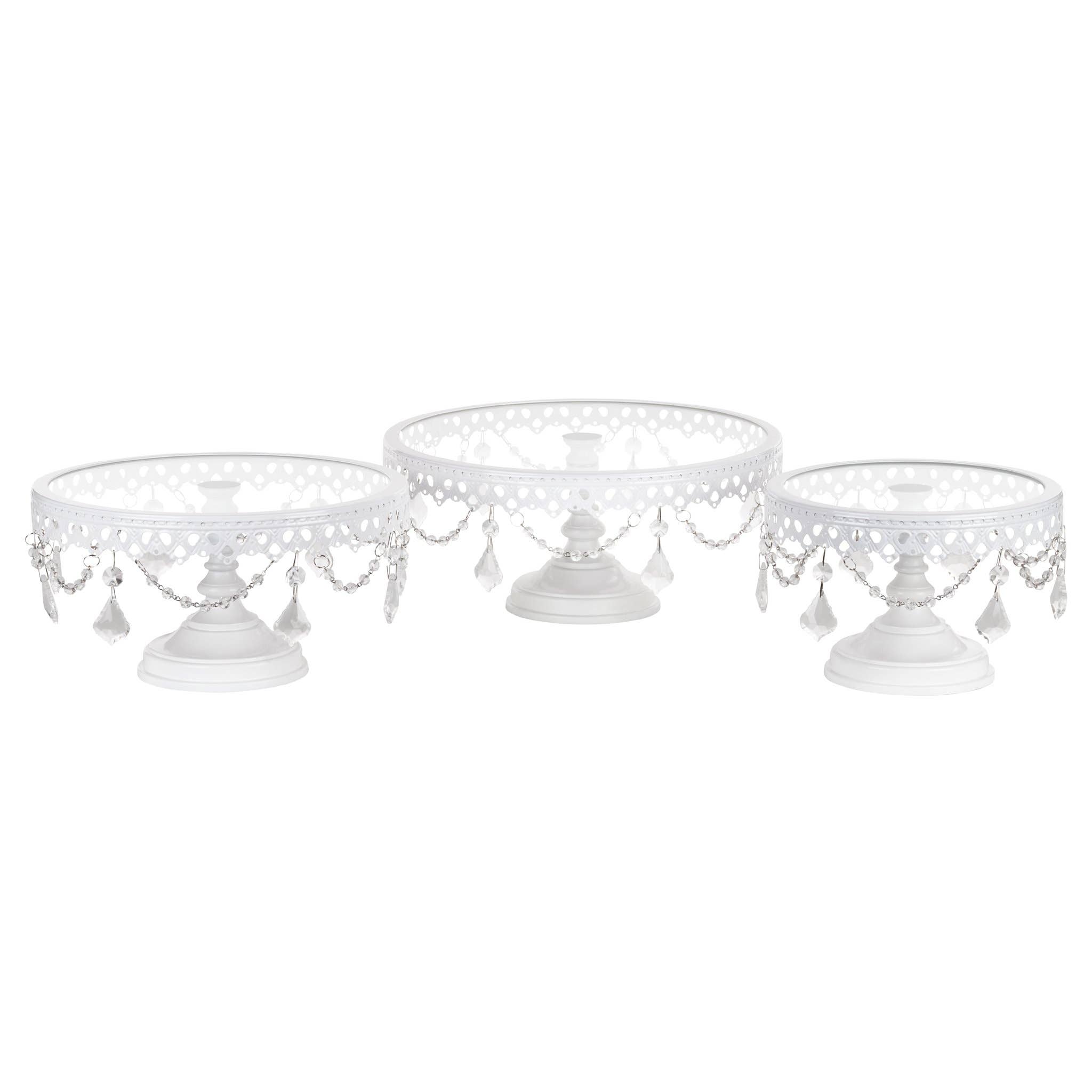 Amalfi Decor - Wholesale Cake Stand - 3-Piece Glass Top Crystal Cake Stand Set - White2