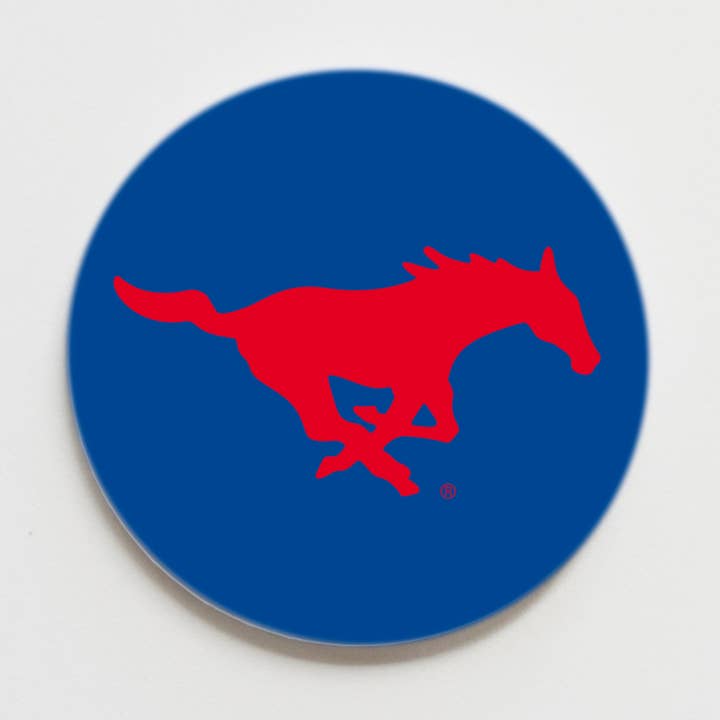 SMU Red Logo on Blue for wholesale by Good Vibez Collegiate