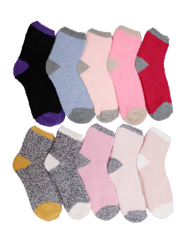 Cap Zone – Engroshandel Strømper - Dame – Farveblok Fuzzy Fleece Cozy Lounge sokker til kvinder