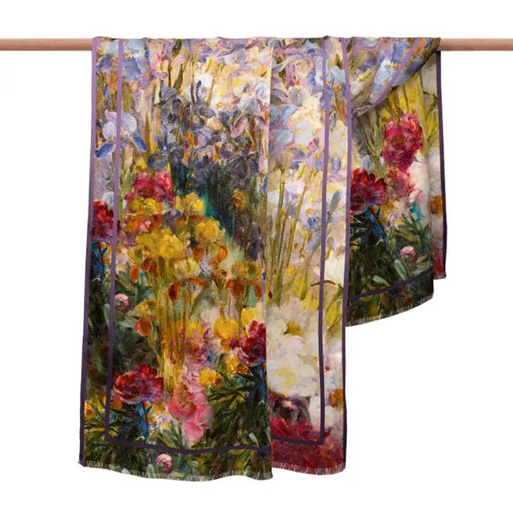 RainCaper - Wholesale Scarf - Women's - Fine Art Silk Blend Shawl Tiffany Peonies & Iris