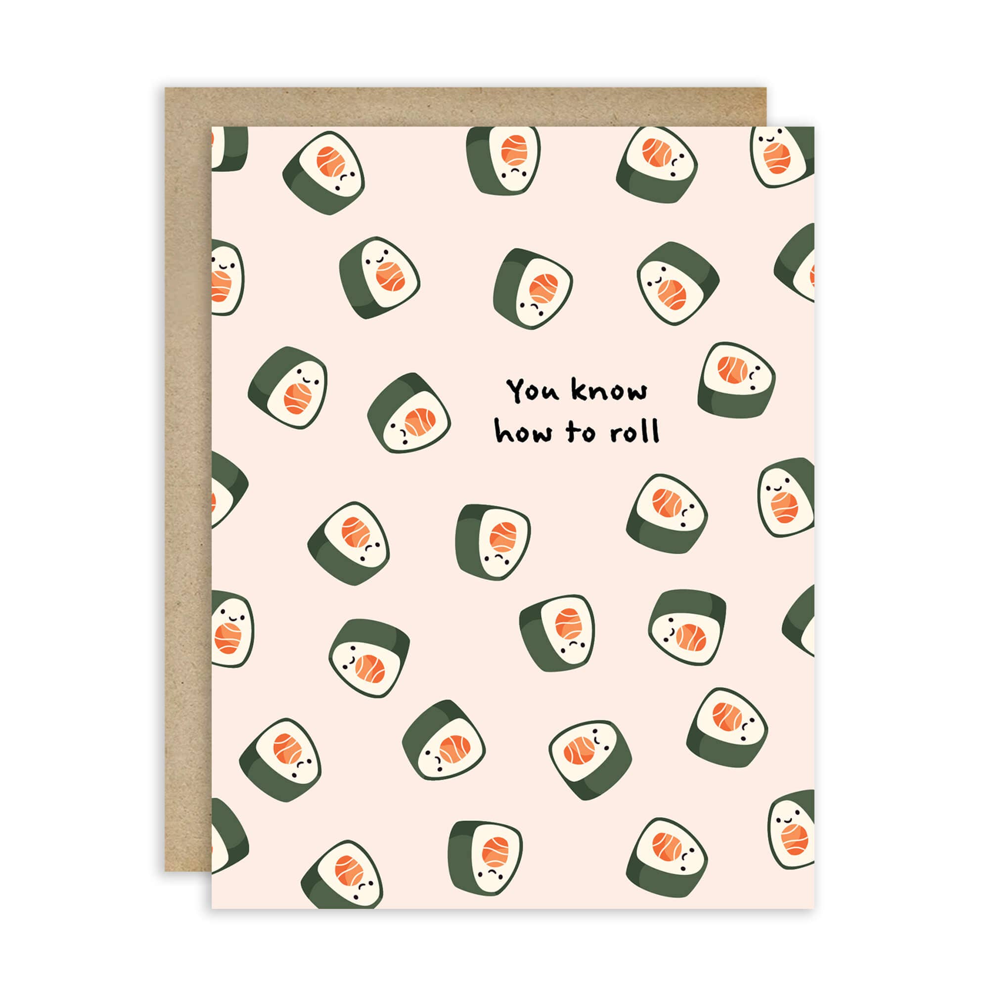 Cute Asian Cards - Wholesale Everyday Greeting Card - You Know How to Roll Japanese Greeting Cards | Salmon Sushi Maki Food0
