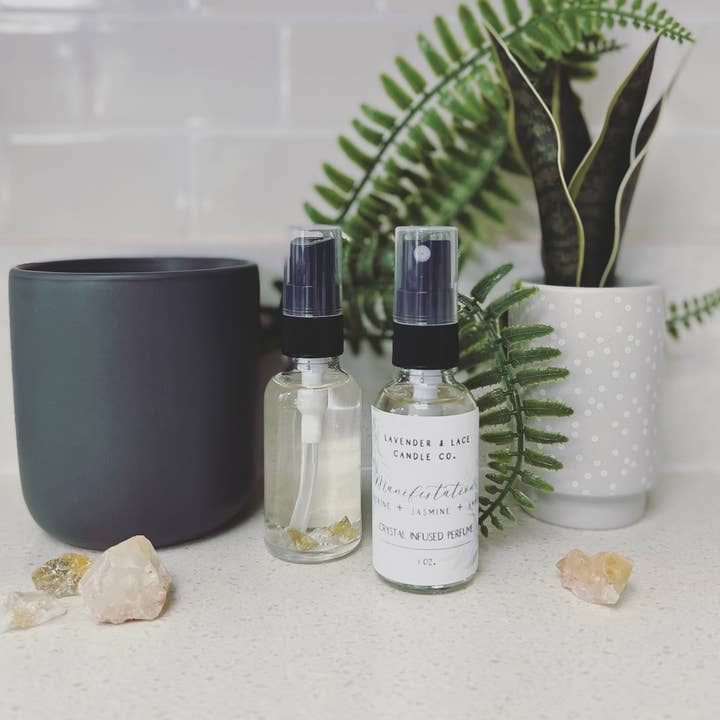 Manifestation Crystal Infused Perfume for wholesale by Lavender & Lace Candle Co