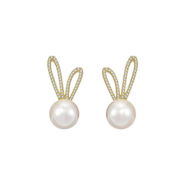 Perimade & Co. LLC - Venta al por mayor Pendientes de botón/aretes de poste - Pendientes delicados de perla con diseño de conejito en cobre macizo3