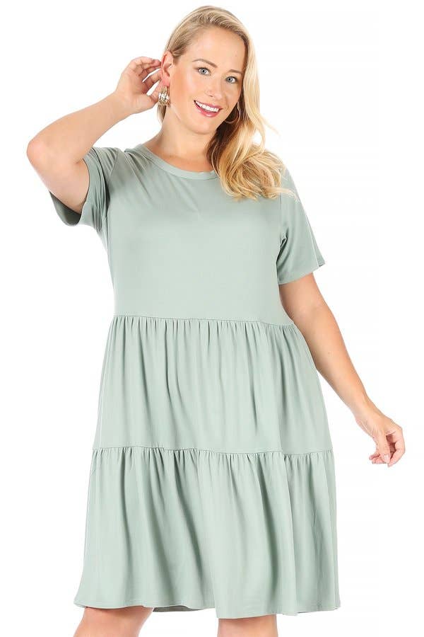 VIBE Apparel Co – wholesale Klänning - Dam – Plus borstad kortärmad baby docka klänning med 2 tier kjol16