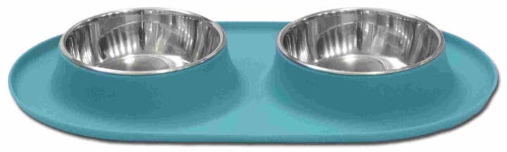 Pet Palette Distribution - Wholesale Pet Bowl - Cat/Dog - Messy Mutts Double Silicone Feeder Blue Large1