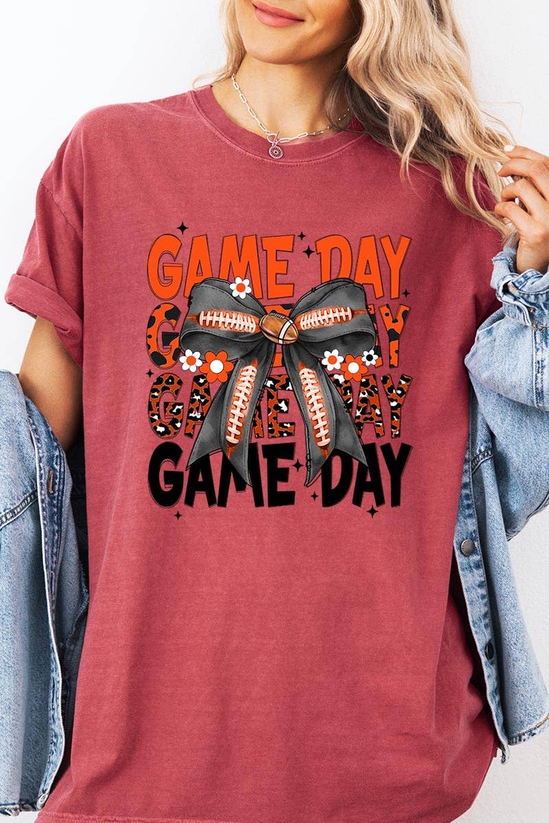 Pink Irene Wholesale – wholesale Tröjor – Dam – Orange Black Football GameDay Bow Plaggfärgad T-shirt12