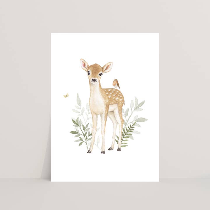 Cartão postal veado com robin por atacado de Appeloogje