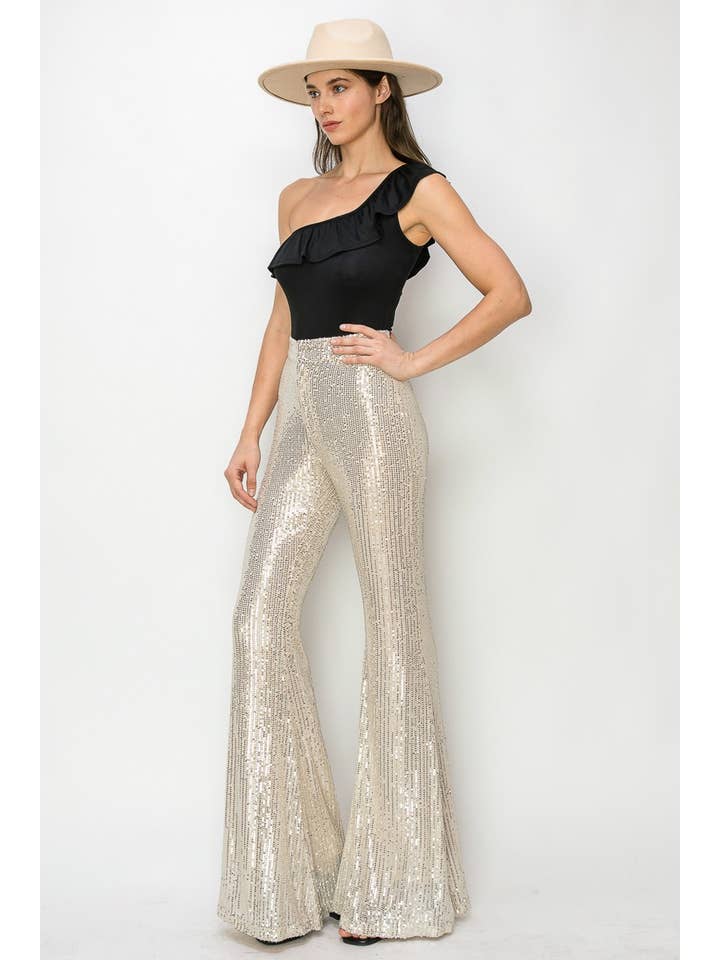 WISTERIA LANE - Wholesale Pants - Women's - JUNIOR FIT SEQUINS FLARED LEG PANTS 2405