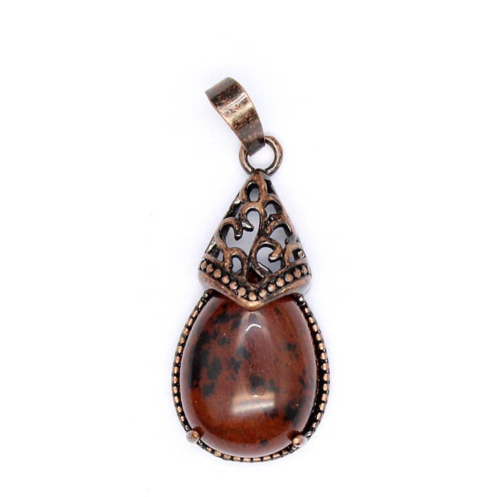 Mio Queena - Wholesale Individual Charm/Pendant - Drop-shaped Natural Stone Bronze Charms (Single Pendant) -CS17