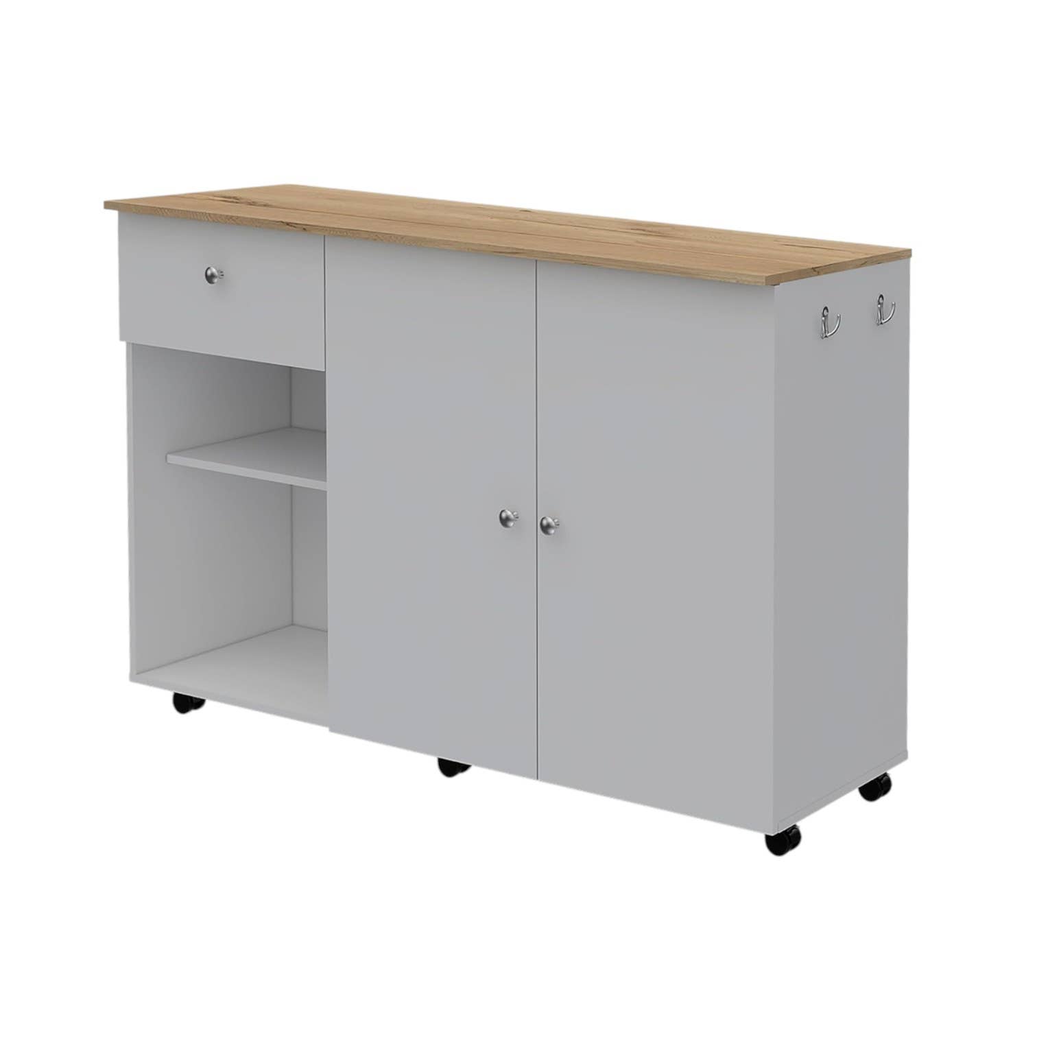 HomeRoots - Wholesale Kitchen Storage/Organizer - White and Natural 54" Rolling Kitchen Island With Storage1