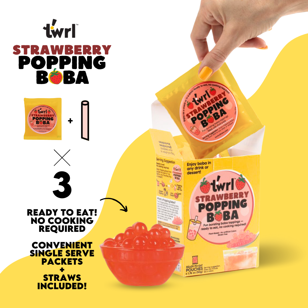 Twrl Milk Tea - Vente Préparation pour boisson - Pack de 3 perles de fraise éclatantes avec pailles2