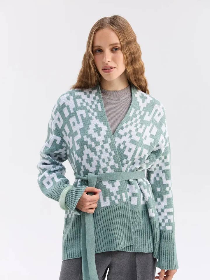 Mini Cardigan for Women Liya Wool Acrylic Mint Color for wholesale by Handmade Originals Ukraine