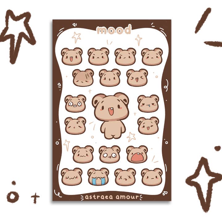 Baer Mood Sticker Sheet for wholesale by Astraea Amour