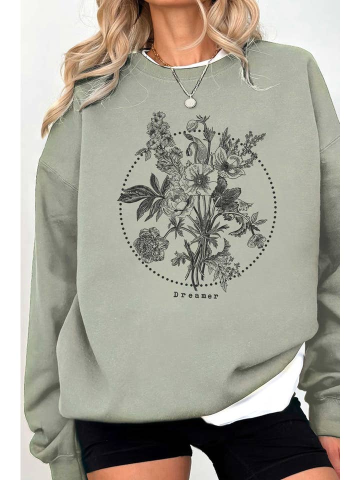 Rustee Clothing - Wholesale Graphic Sweatshirt - Women's - DREAMER FLOWER GRAPHIC BRUSHED SWEATSHIRTS2