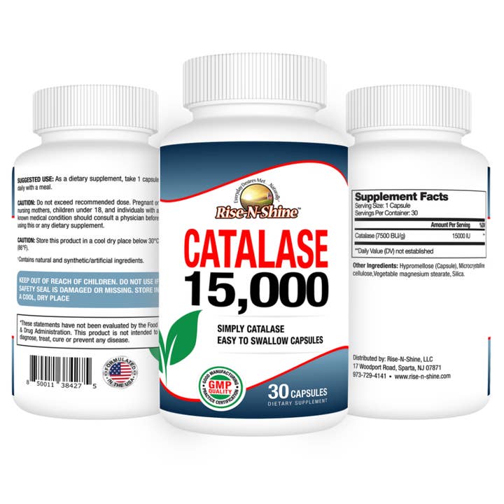 Rise-N-Shine Online - Venta al por mayor Suplementos/vitaminas para beber - Catalasa 15 000 - Suministro para 30 días