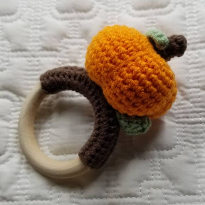Fall Pumpkin Hand Crochet Rattle for wholesale by D & C TOYS