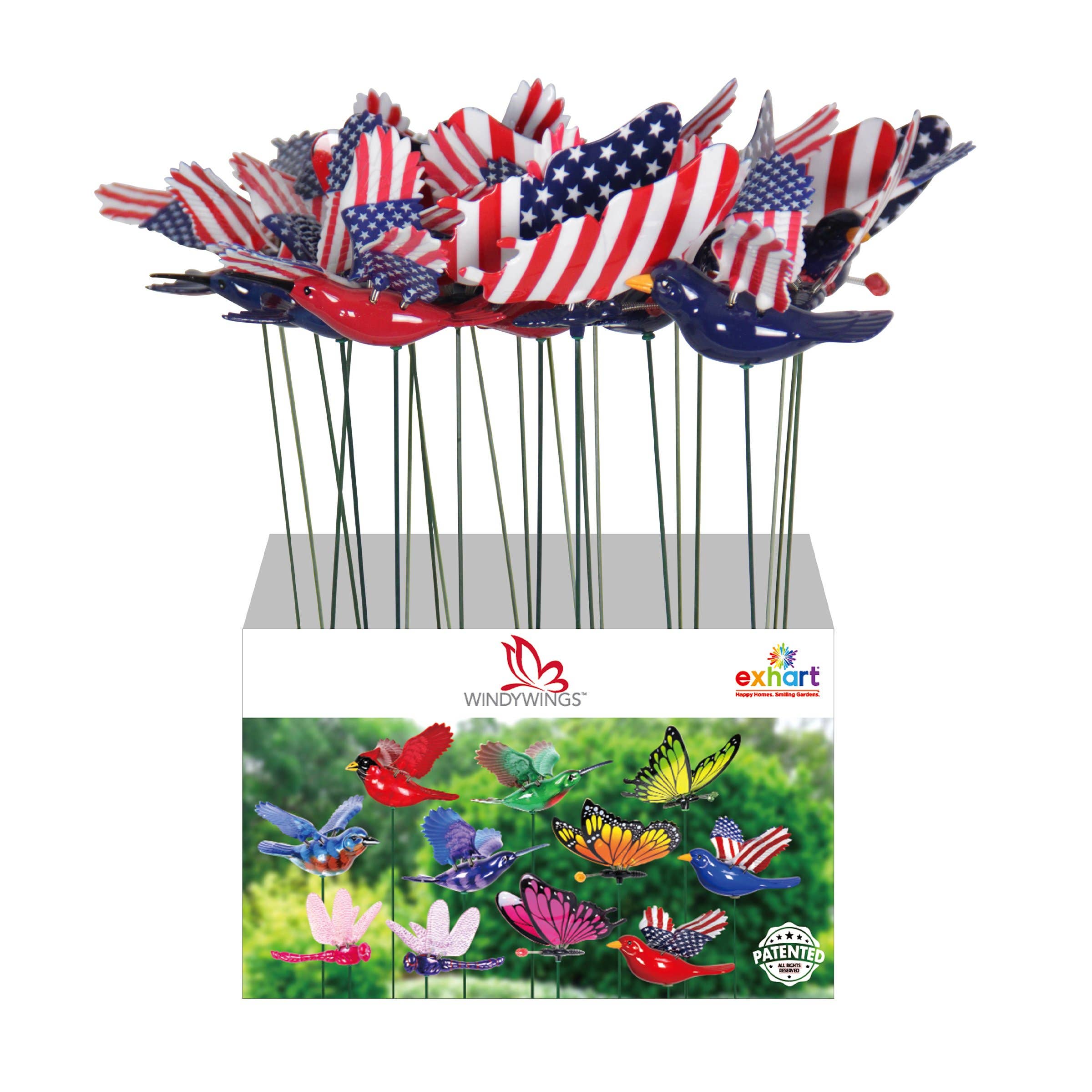 Exhart - Wholesale Garden/Lawn Stake - 24pc WindyWings Patriotic 4 Inch Stake Asst6