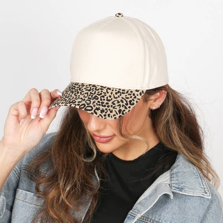 Leopard Print Brim 5-Panel Blank Cap for wholesale on Faire1