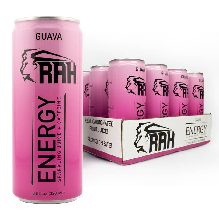 RAH Energy Drink, Guava, Sparkling Juice 12 Pack for wholesale by RAH Beverage Co LLC