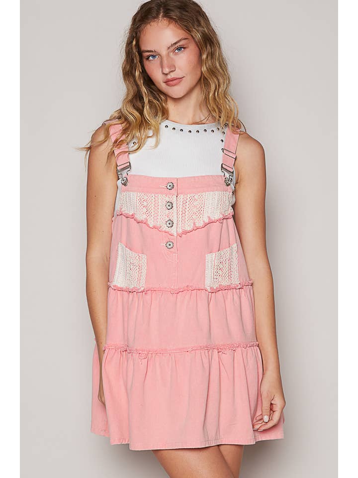 Pol Clothing - Wholesale Skirt - Women's - Frayed edge button suspender denim skirt