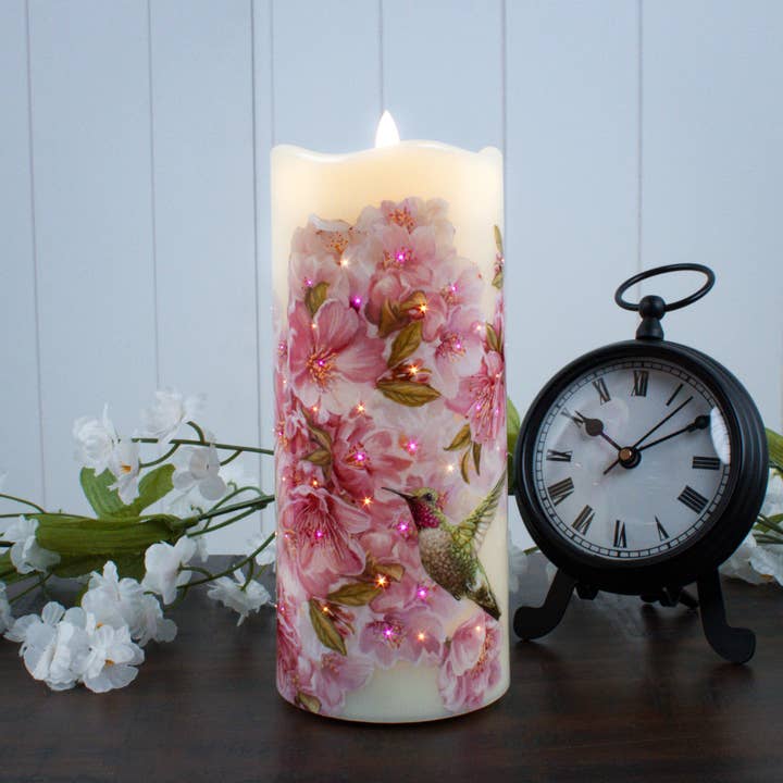 Hummingbirds Fiber Optic Candle for wholesale by Glow Decor