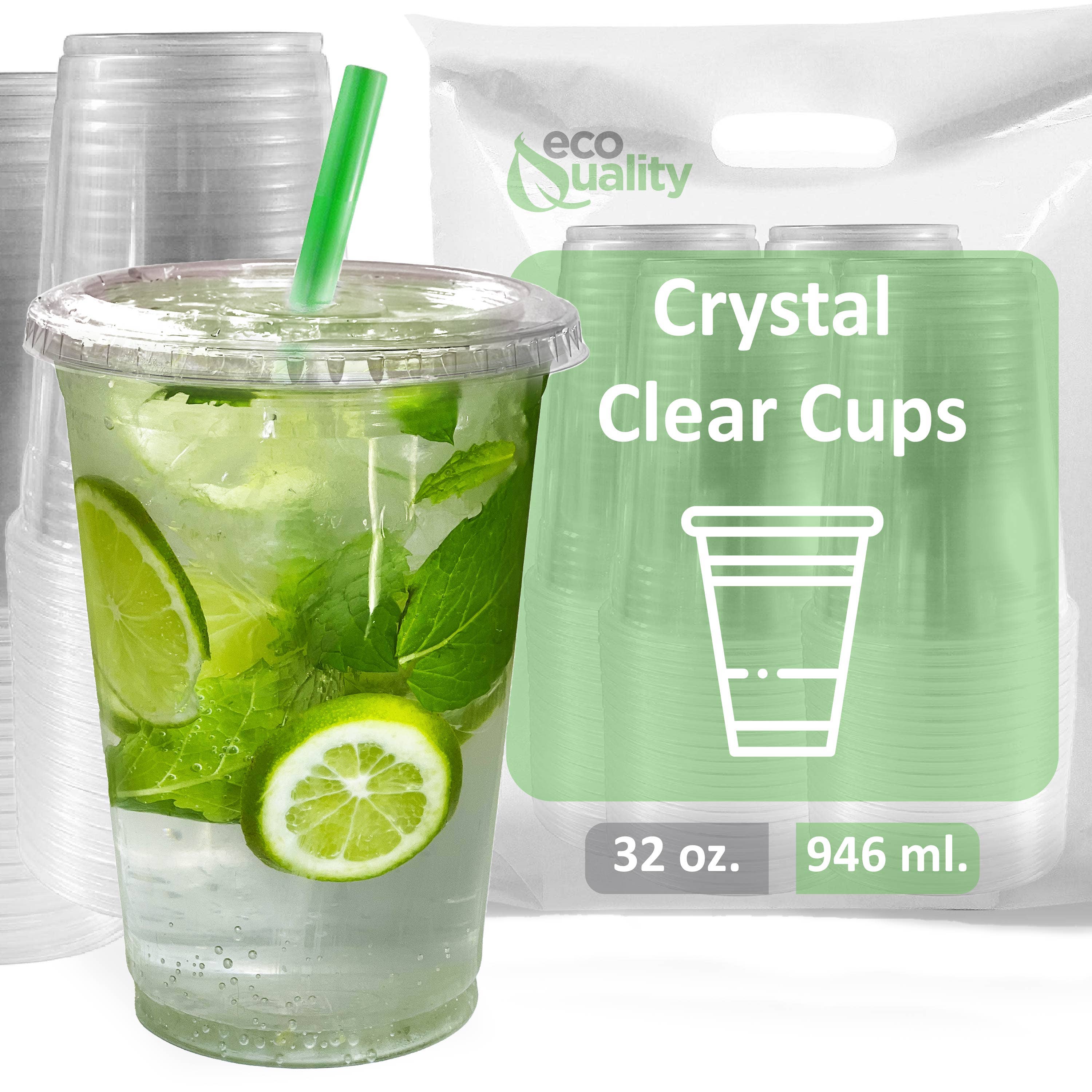 EcoQuality - Wholesale Disposable Cup - 32Oz Disposable PET Clear Plastic Smoothie Cups with Clear5