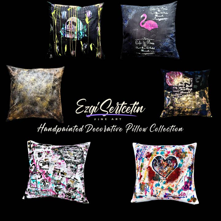 Exquisite Handpainted Decorative 100% Cotton Designer Pillow | 20x 20 | by Ezgi Sertcetin for wholesale by Ezgi Sertcetin