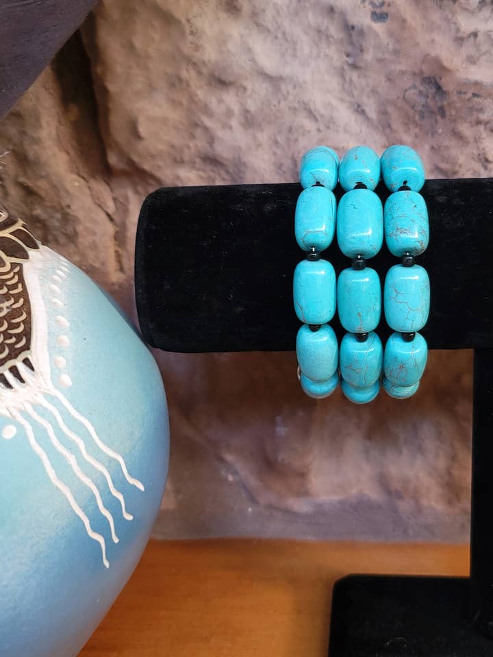 Case of 3 Turquoise Magnesite bracelets, Native handmade for wholesale by Horse Spirit Studio