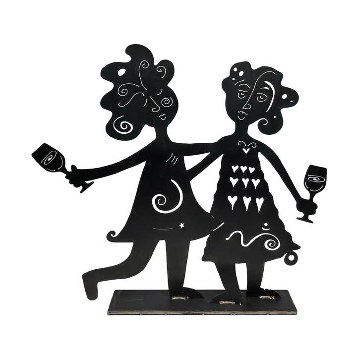 Garden Deva Sculpture Co. - Wholesale Sculpture - Sisters Embrace with Wine0