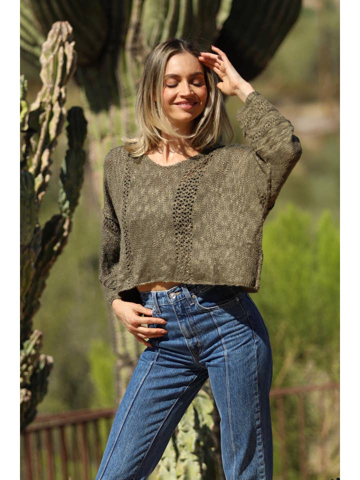 ANGIE - Vendita all'ingrosso Maglione tricot - Donna - Maglione leggero crop con scollo a V dallo stile beachy57