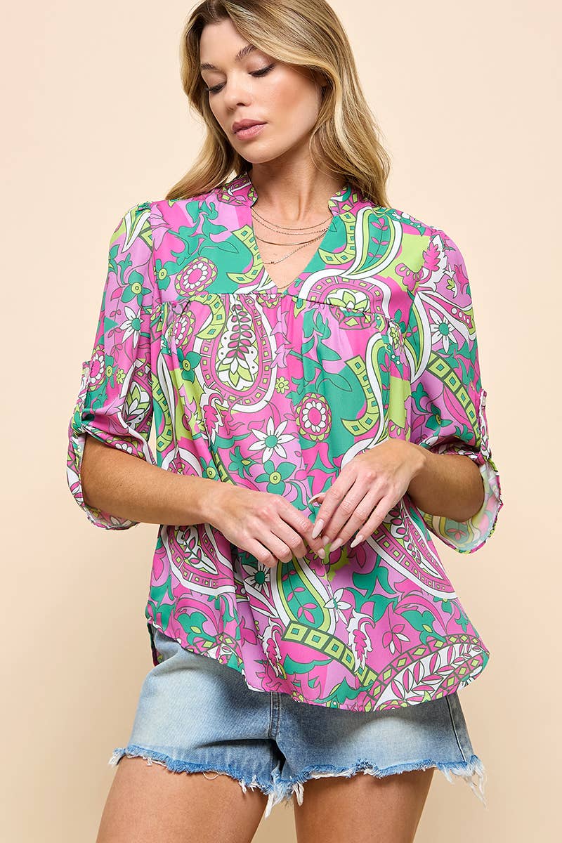 Multi Top décontracté à imprimé bohème coloré en vente sur Faire8