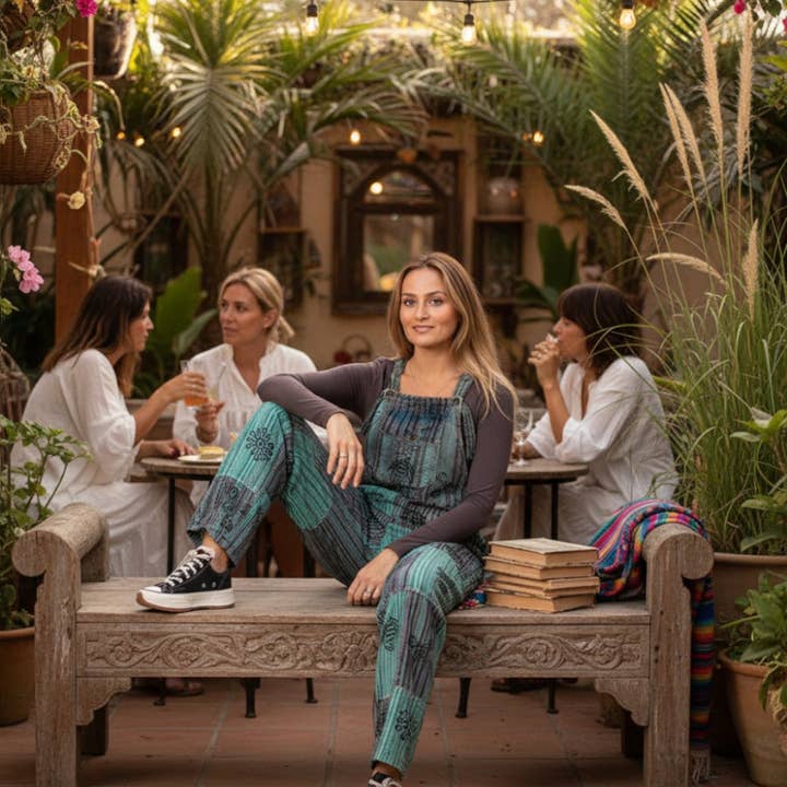 Boho unisex jumpsuit light blue or green | Kimago and other Purchase Wholesale ropa moda. Free Returns & Net 60 Terms on Faire trending on Faire.