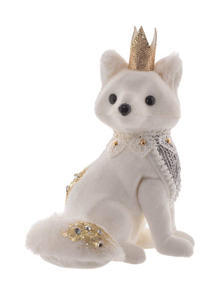 White/Gold Fox Figurine with Crown for wholesale by Starlight Collection