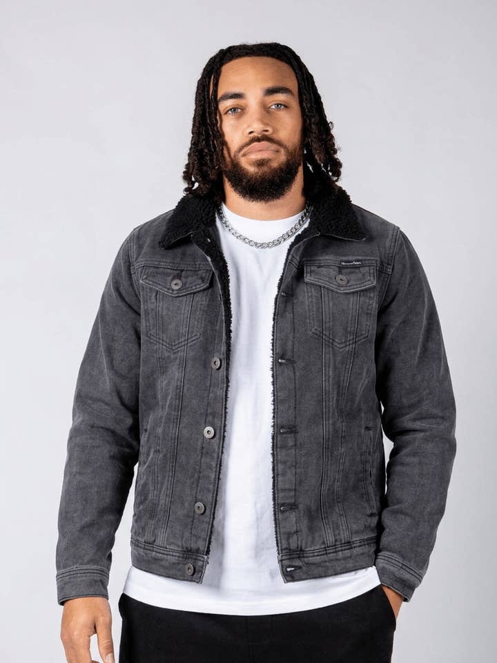 LNP Washed Black Norton Borg Collar Jacket for wholesale by LIQUOR N POKER