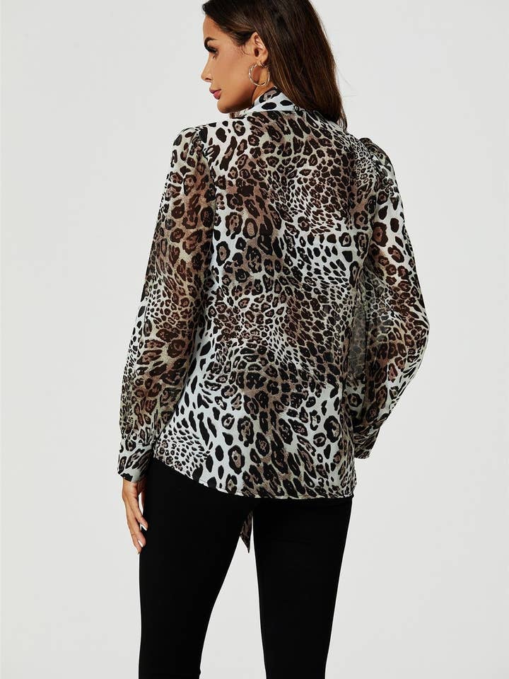 Tie Detail long sleeve Blouse Top In Beige for wholesale on Faire4